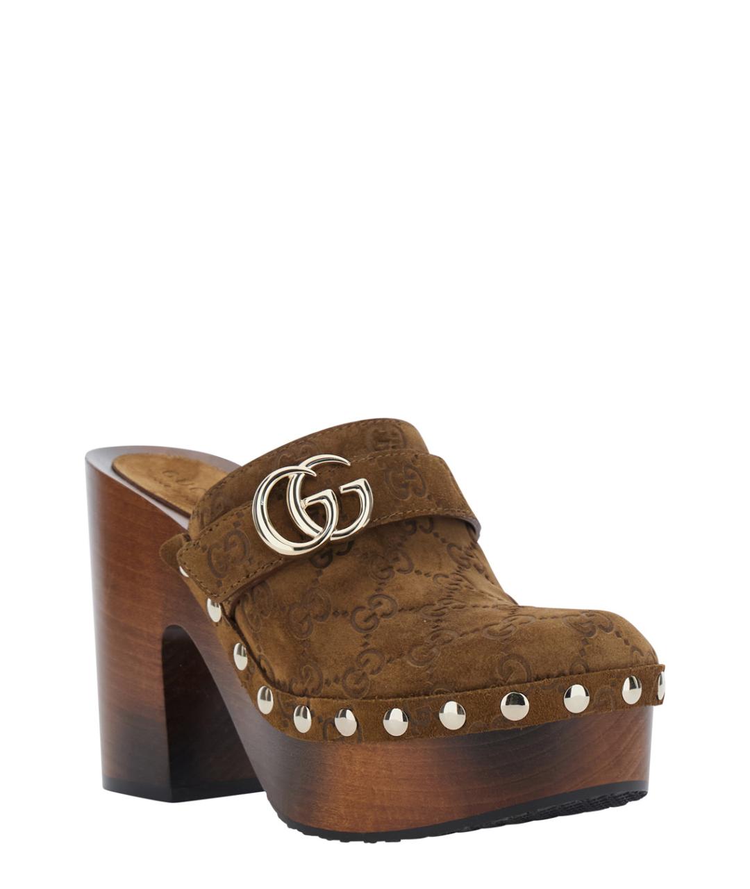 GUCCI Коричневые замшевые сабо, фото 2