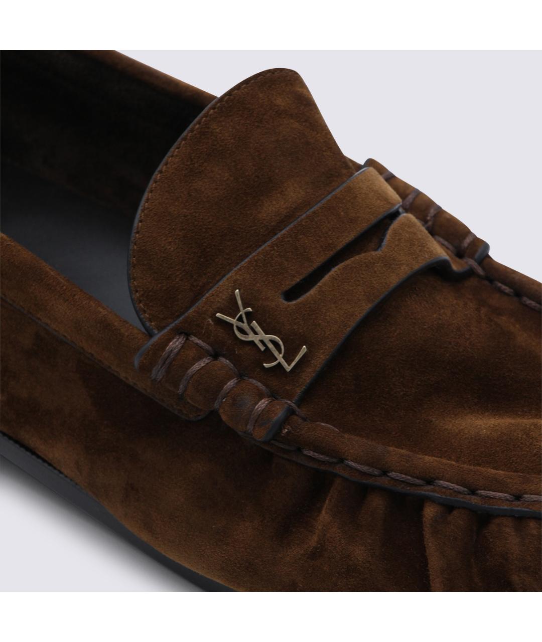 SAINT LAURENT Коричневые замшевые лоферы, фото 4