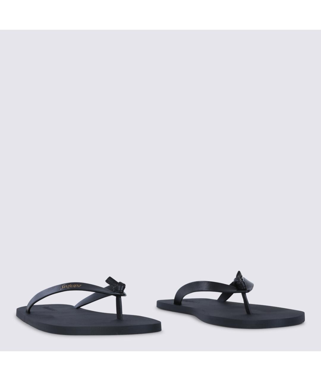 SAINT LAURENT Черные кожаные шлепанцы, фото 2