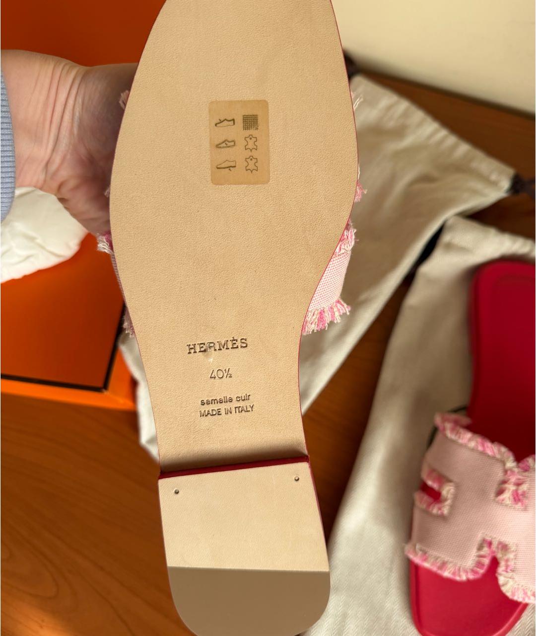 HERMES Розовые текстильные шлепанцы, фото 3