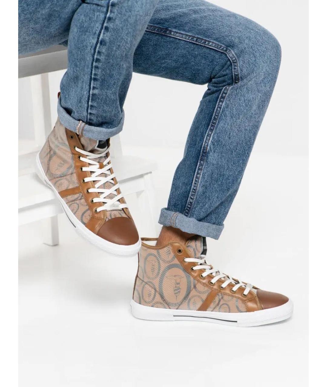 TRUSSARDI Коричневые высокие кроссовки / кеды из искусственной кожи, фото 5