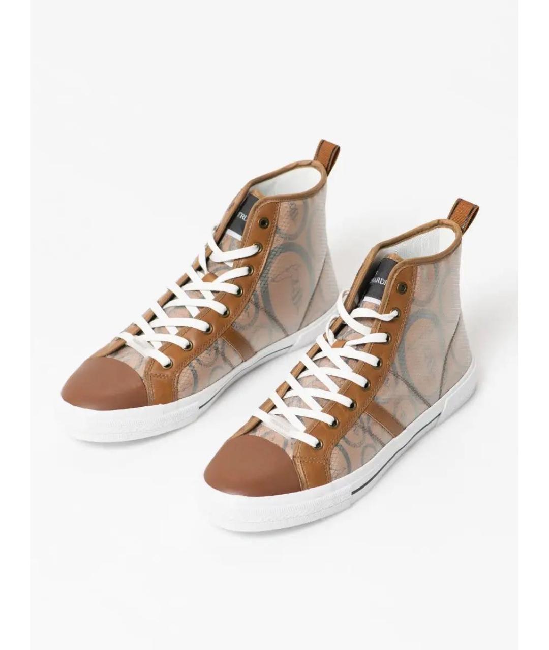 TRUSSARDI Коричневые высокие кроссовки / кеды из искусственной кожи, фото 2