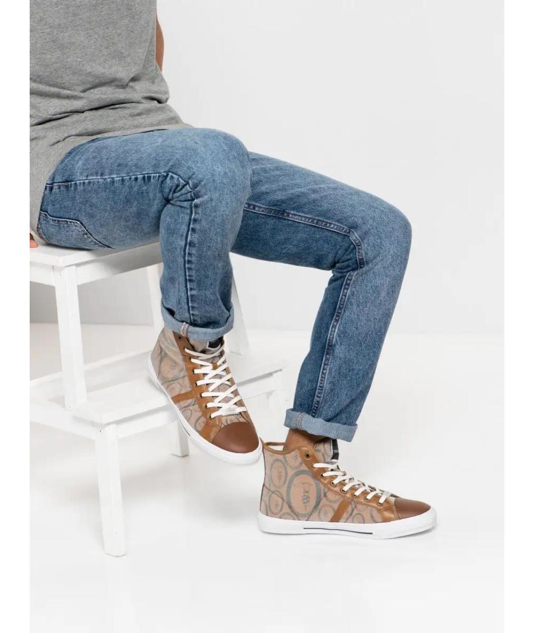 TRUSSARDI Коричневые высокие кроссовки / кеды из искусственной кожи, фото 4