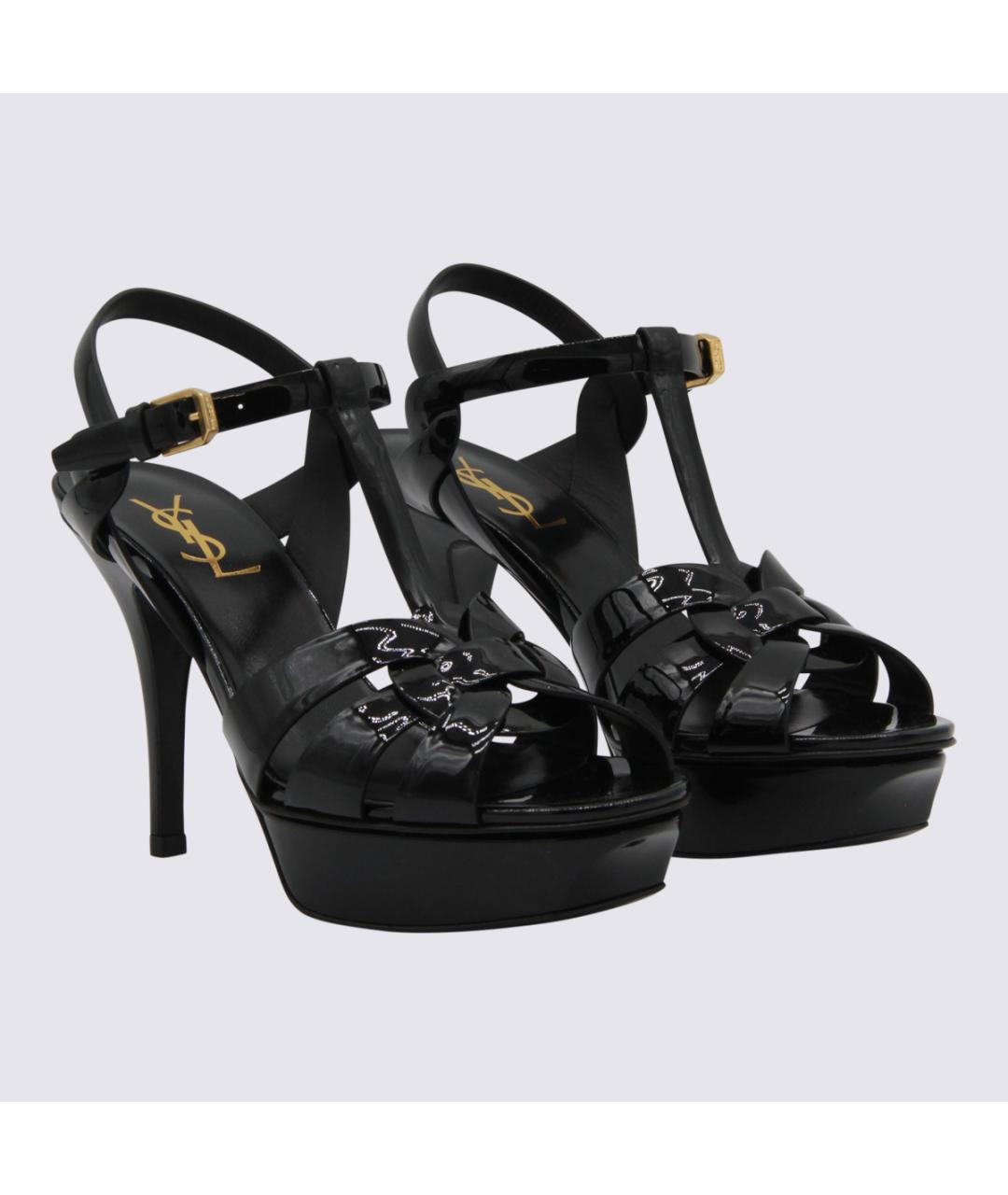 SAINT LAURENT Черные кожаные босоножки, фото 2