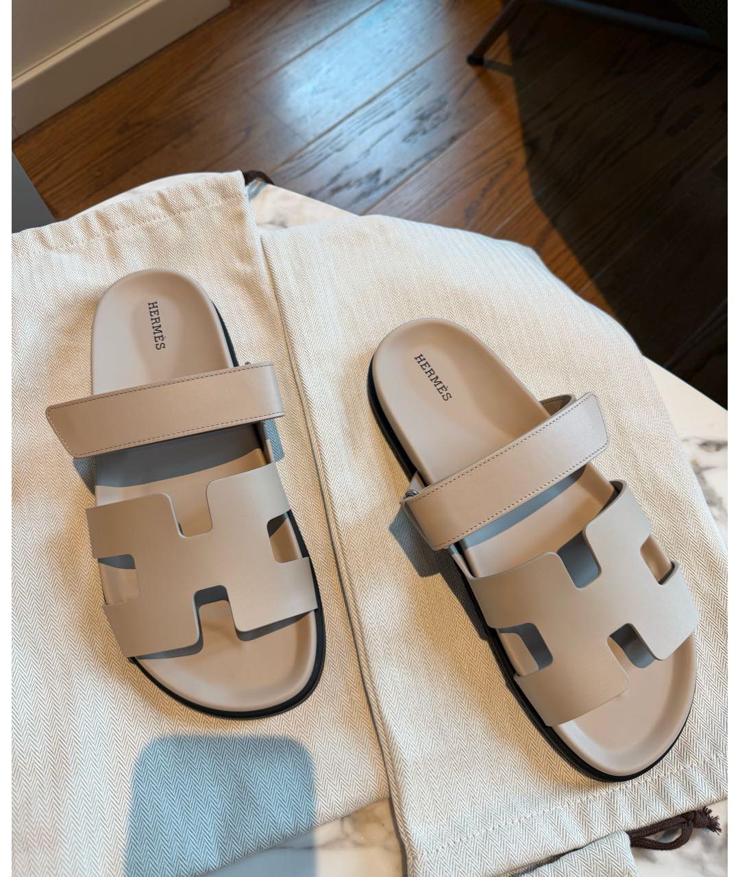 HERMES Бежевые кожаные сандалии, фото 2