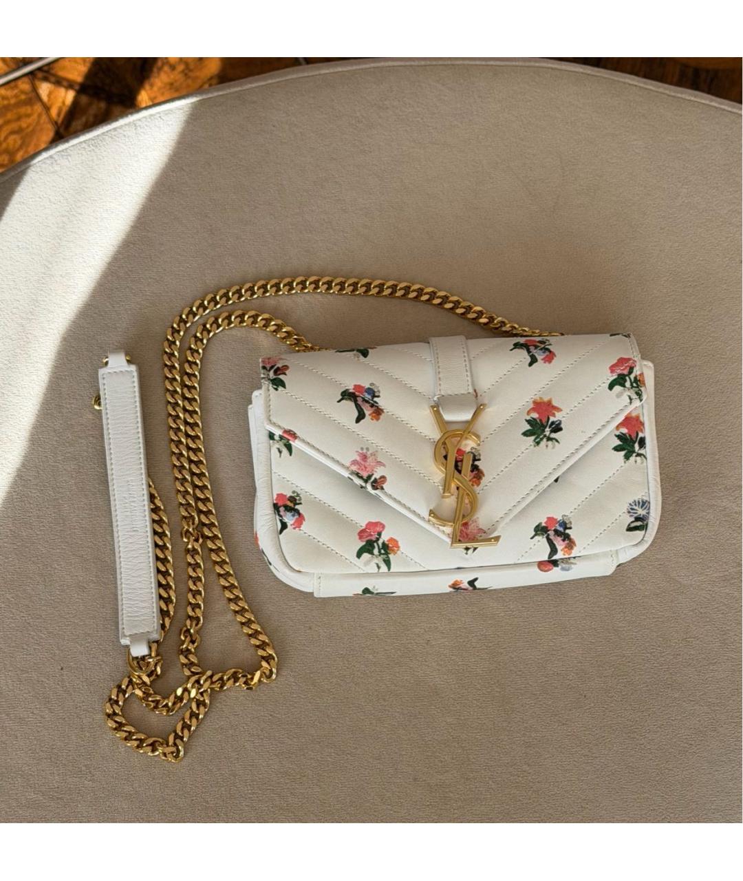 SAINT LAURENT Белая кожаная сумка через плечо, фото 2