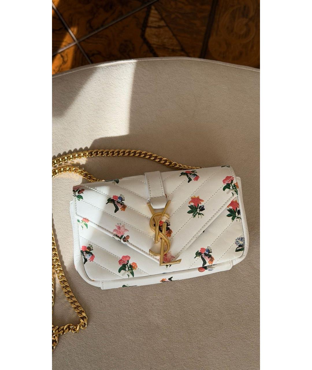 SAINT LAURENT Белая кожаная сумка через плечо, фото 6