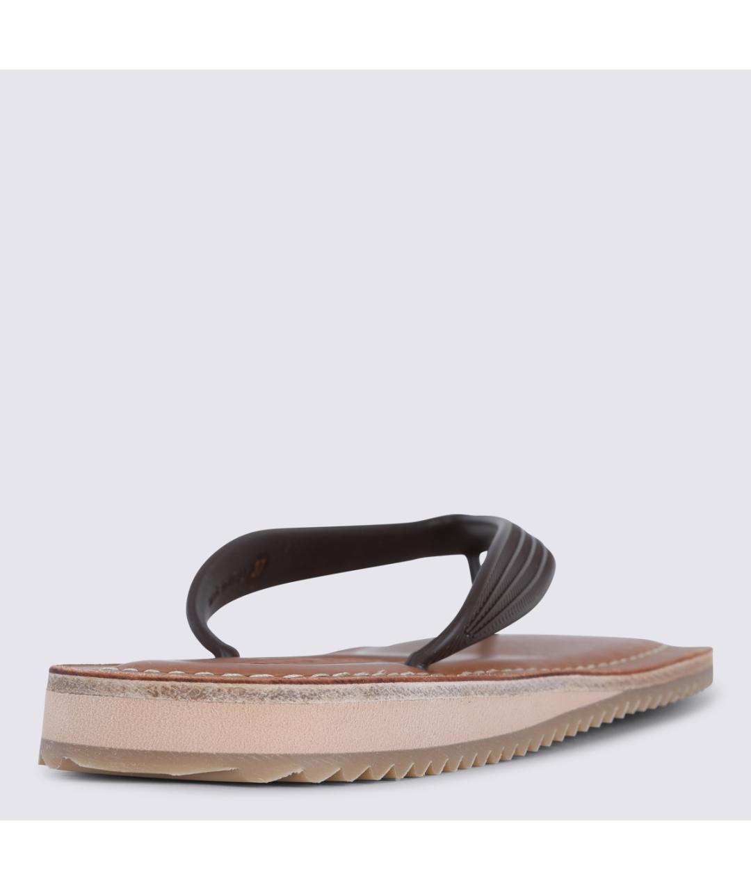 MIU MIU Коричневые кожаные шлепанцы, фото 3
