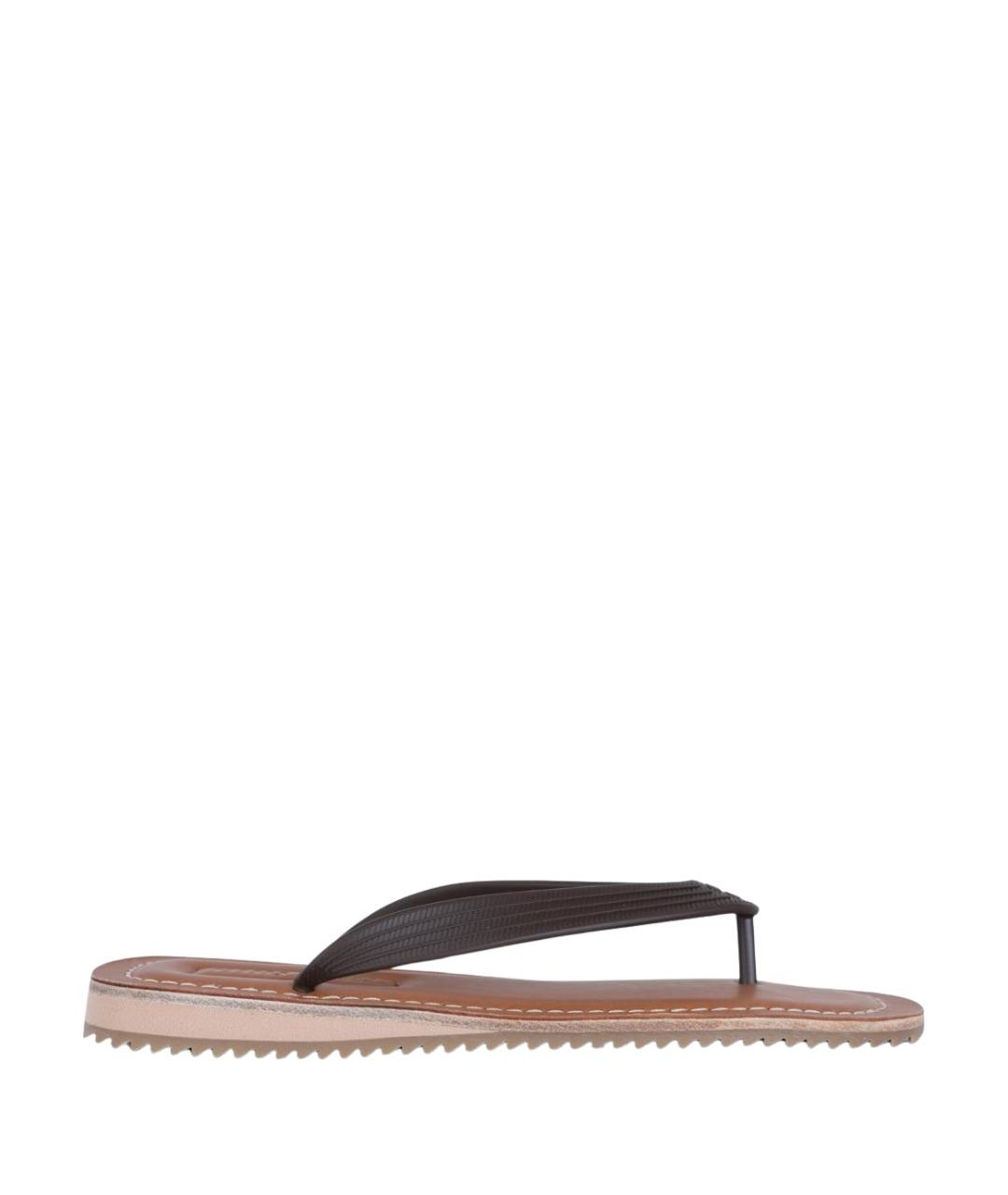MIU MIU Коричневые кожаные шлепанцы, фото 1