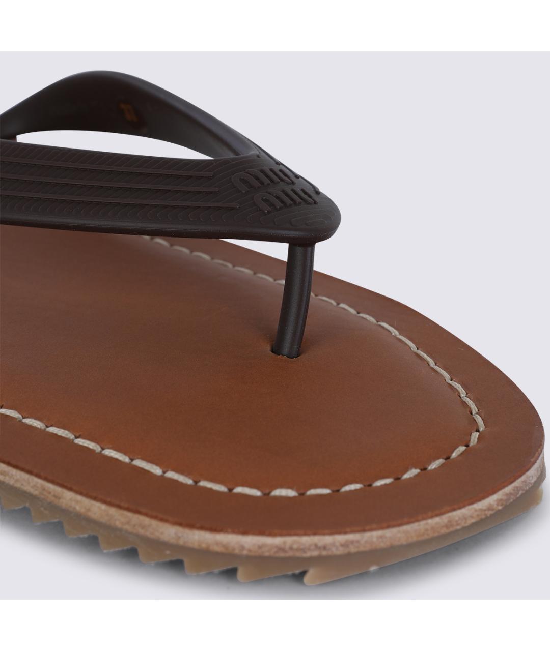 MIU MIU Коричневые кожаные шлепанцы, фото 4