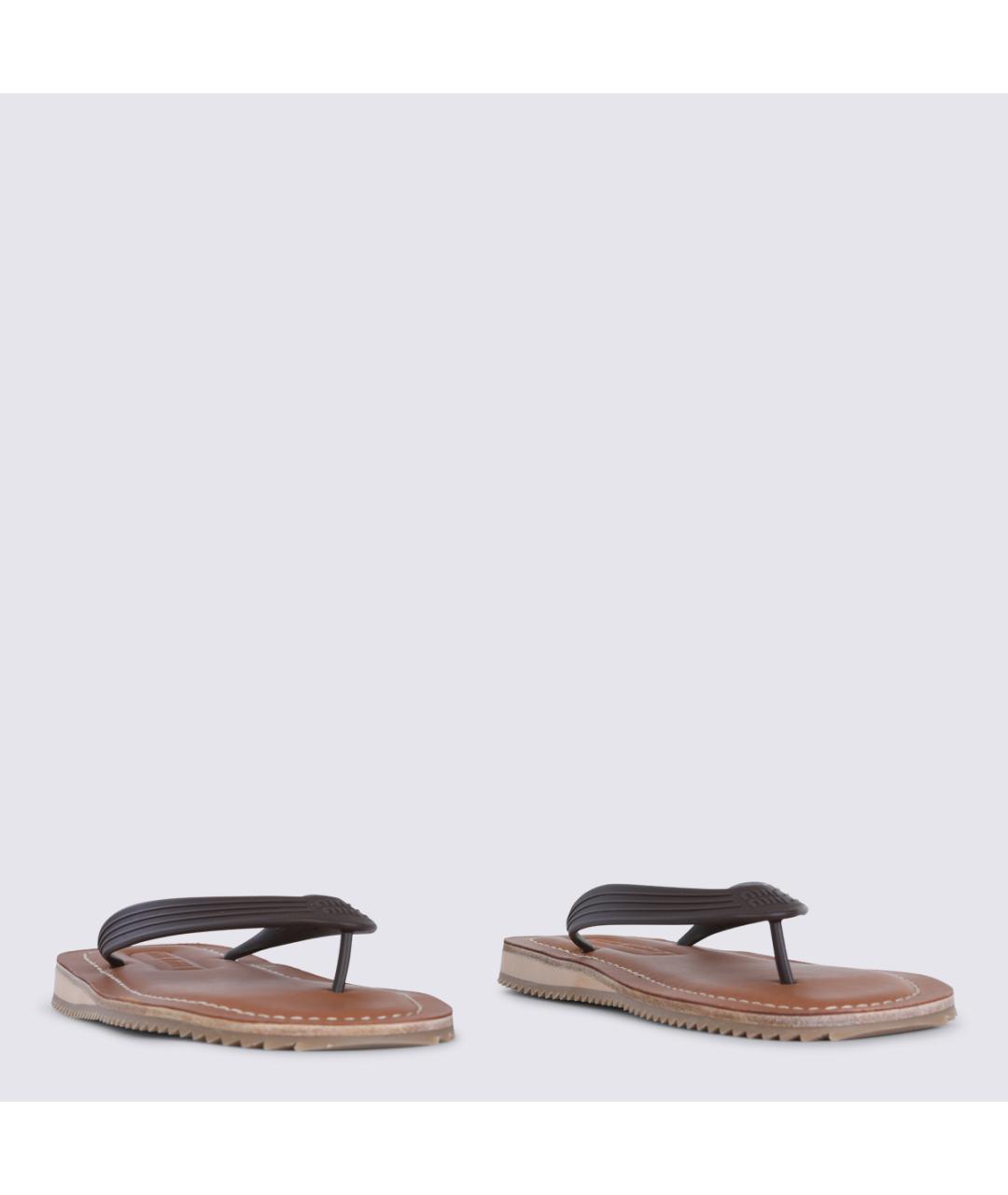 MIU MIU Коричневые кожаные шлепанцы, фото 2