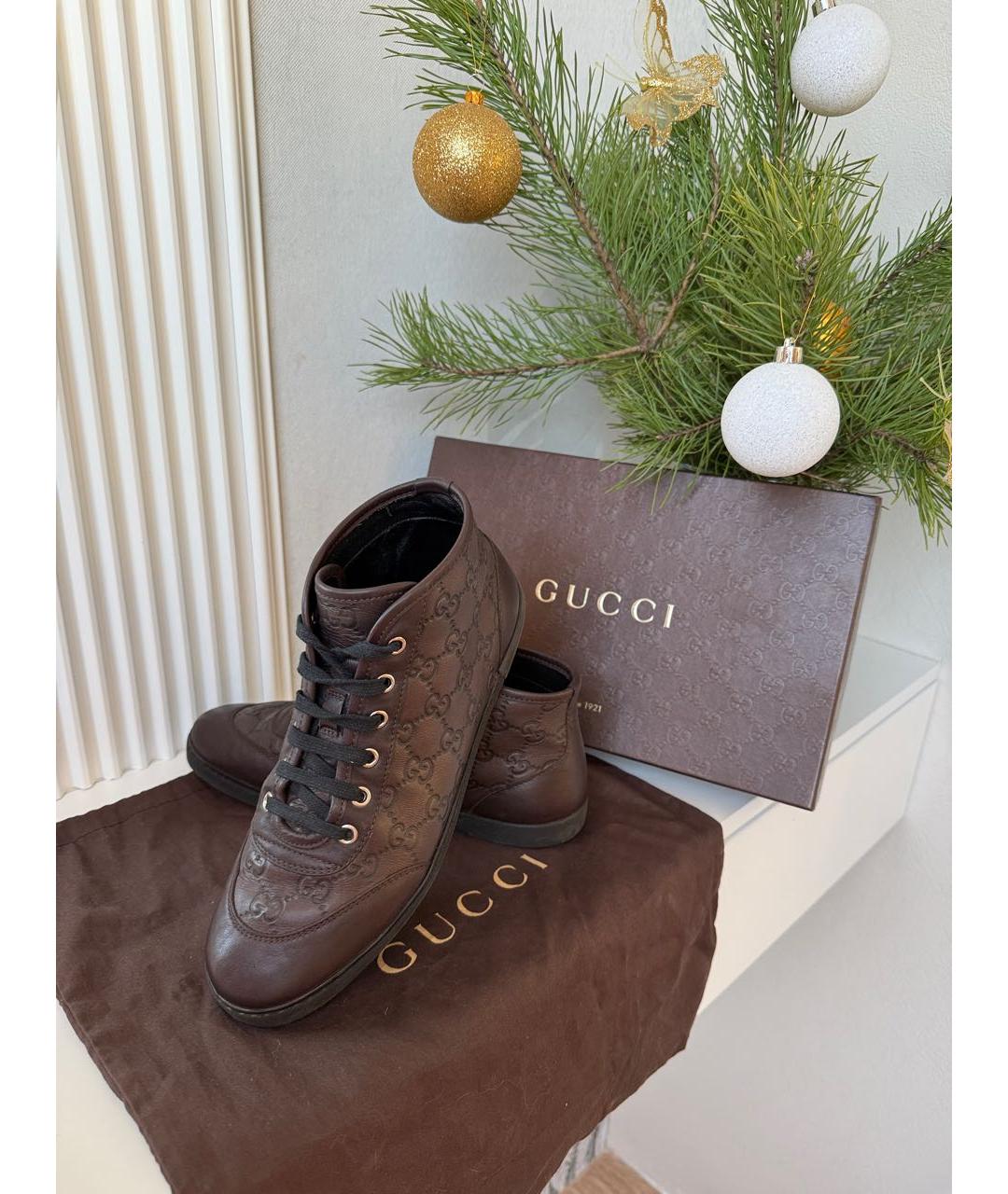 GUCCI Коричневые кожаные кеды, фото 2