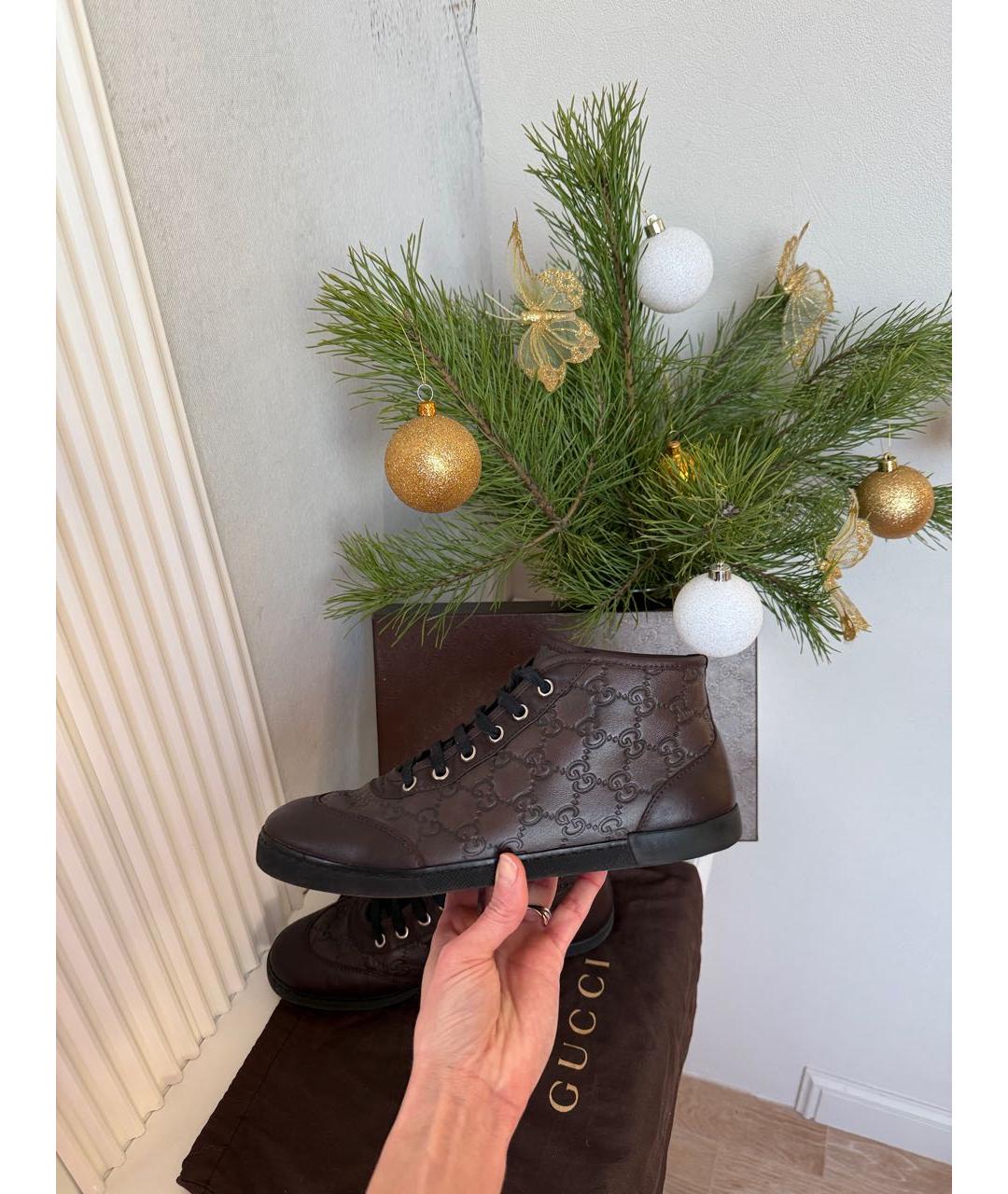 GUCCI Коричневые кожаные кеды, фото 5