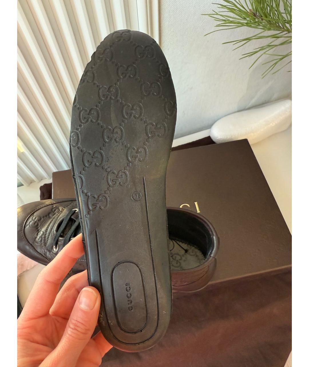GUCCI Коричневые кожаные кеды, фото 4