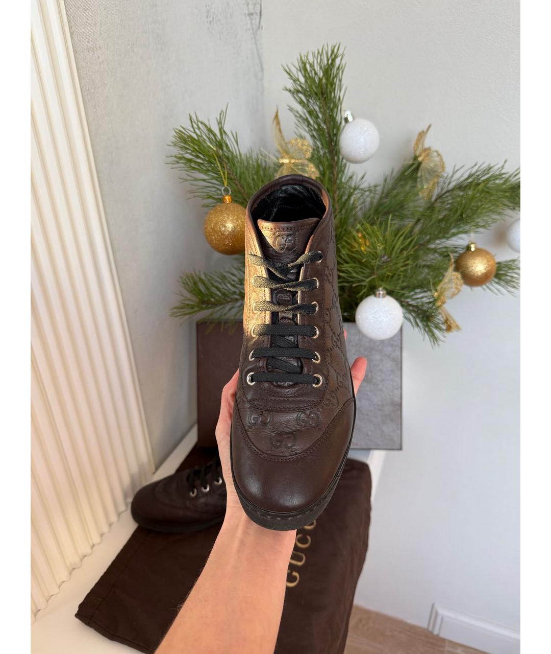 GUCCI Коричневые кожаные кеды, фото 3