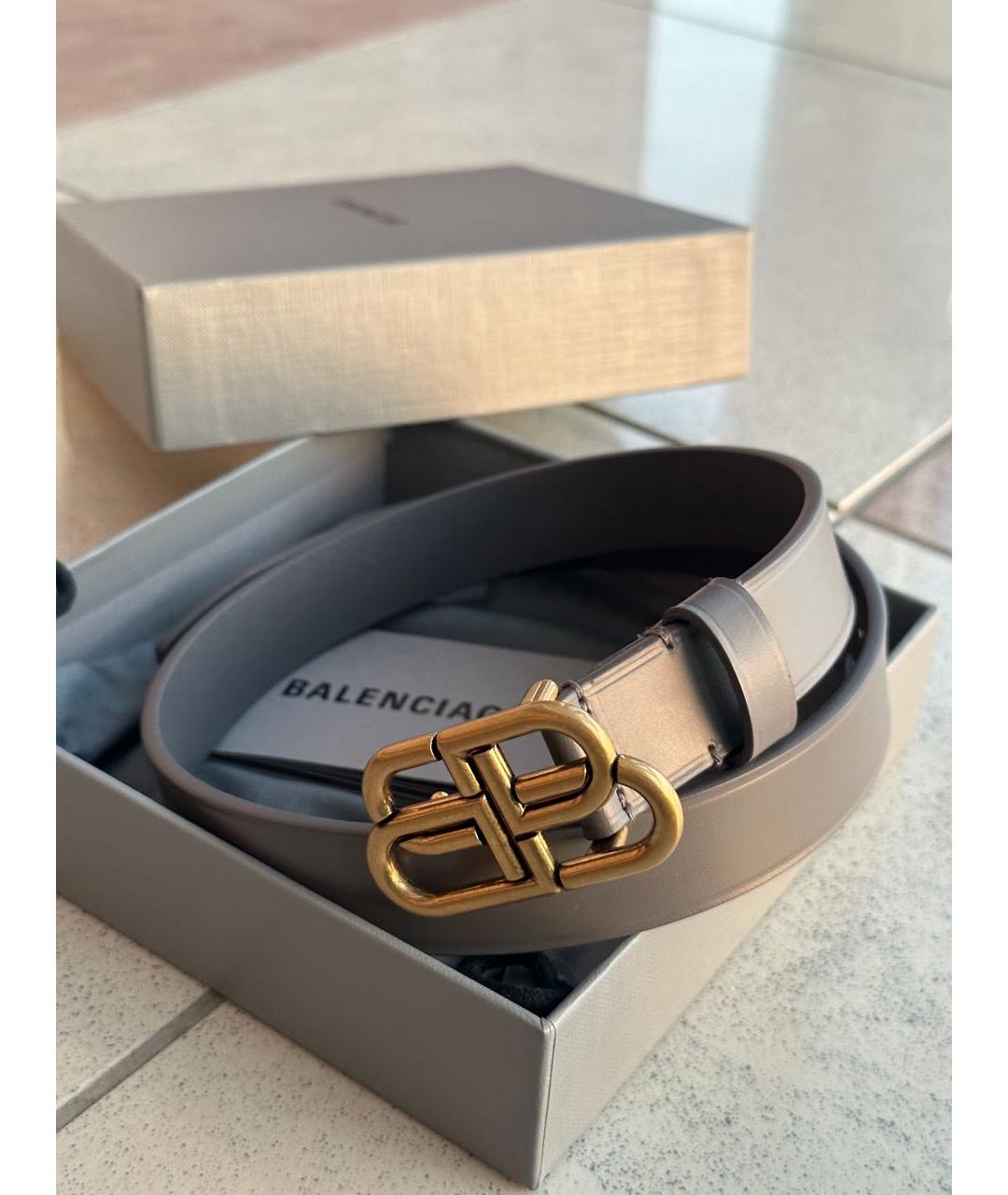 BALENCIAGA Серый кожаный ремень, фото 4