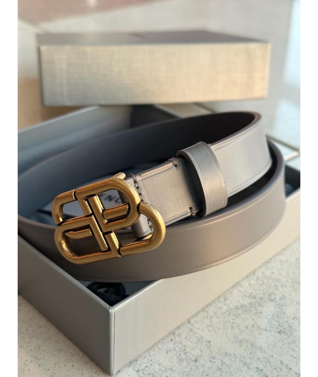 BALENCIAGA Серый кожаный ремень, фото 3