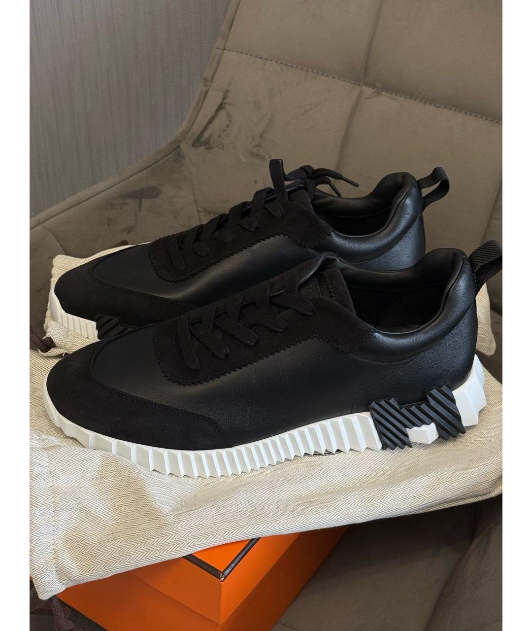 HERMES Черные кожаные низкие кроссовки / кеды, фото 2