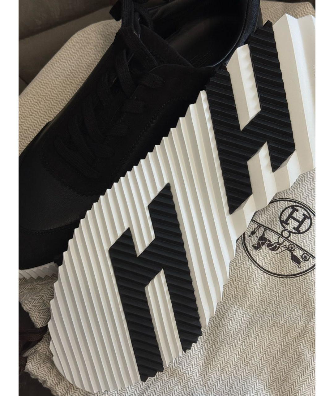 HERMES Черные кожаные низкие кроссовки / кеды, фото 4