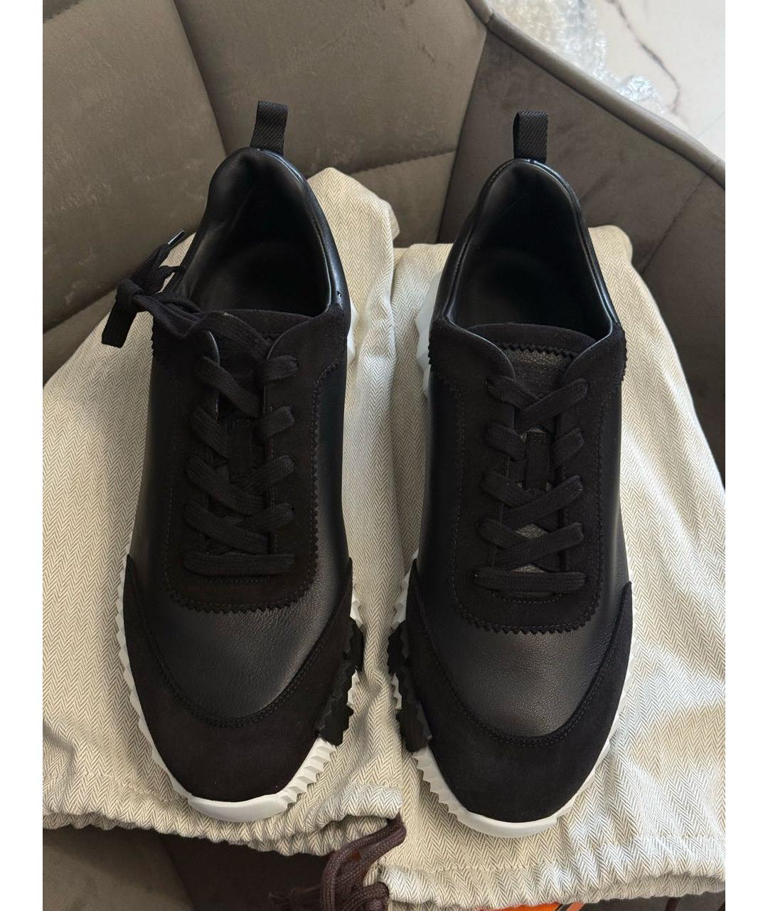 HERMES Черные кожаные низкие кроссовки / кеды, фото 3