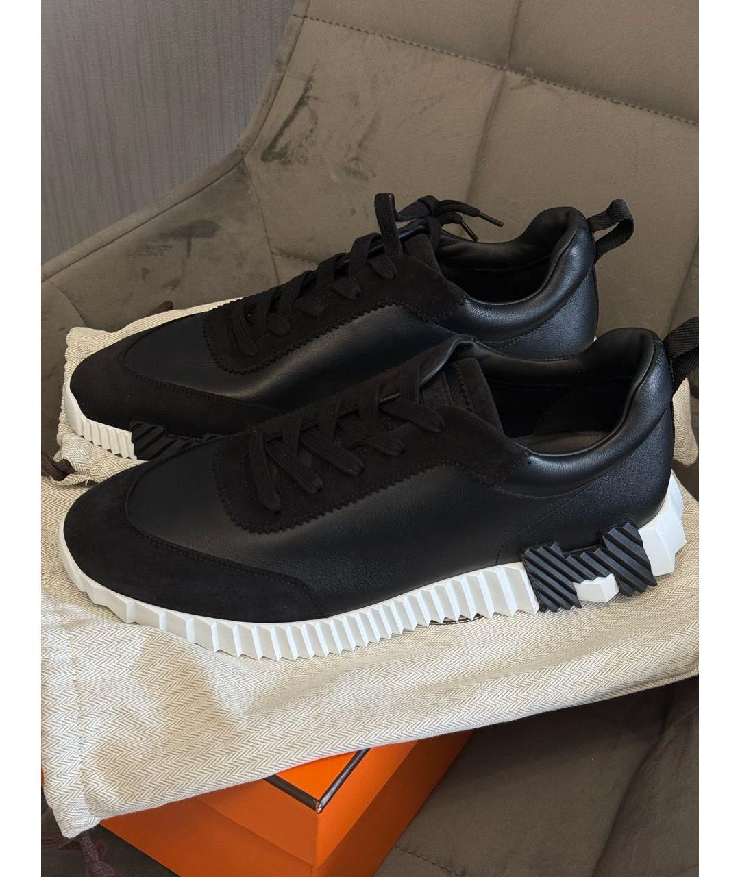 HERMES Черные кожаные низкие кроссовки / кеды, фото 6