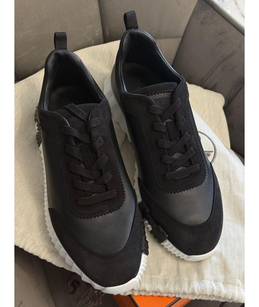 HERMES Черные кожаные низкие кроссовки / кеды, фото 5