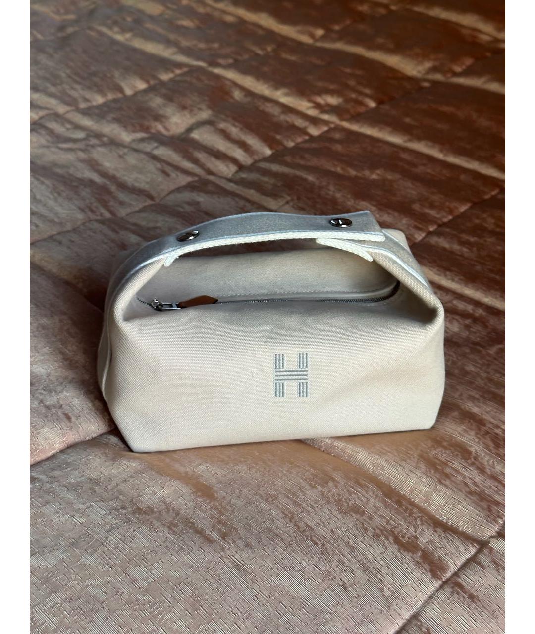 HERMES Бежевая тканевая косметичка, фото 5