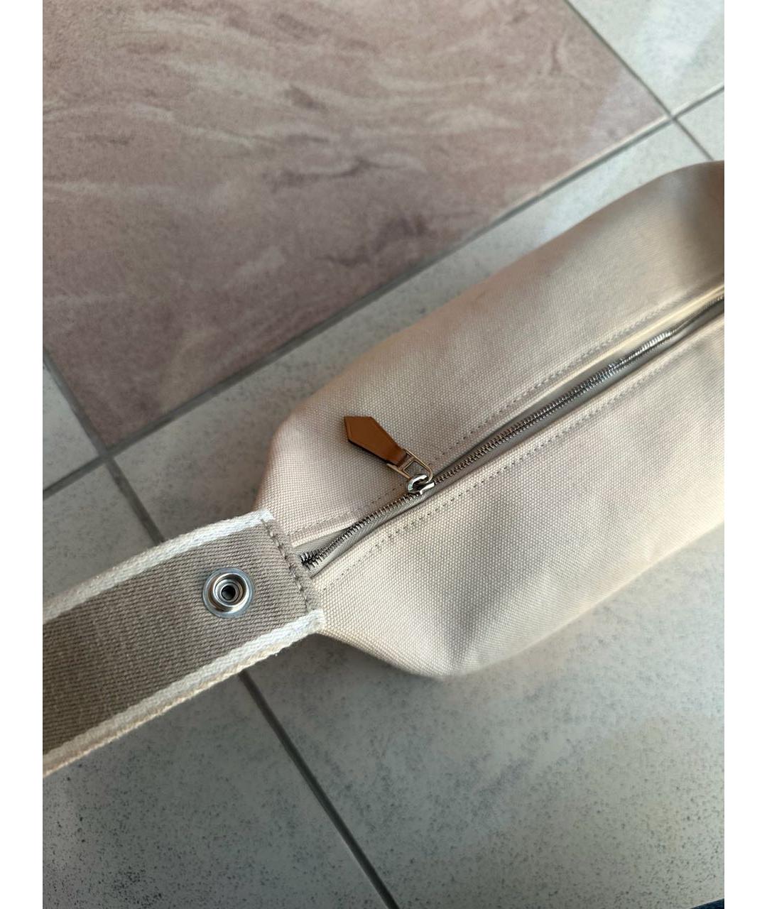 HERMES Бежевая тканевая косметичка, фото 4