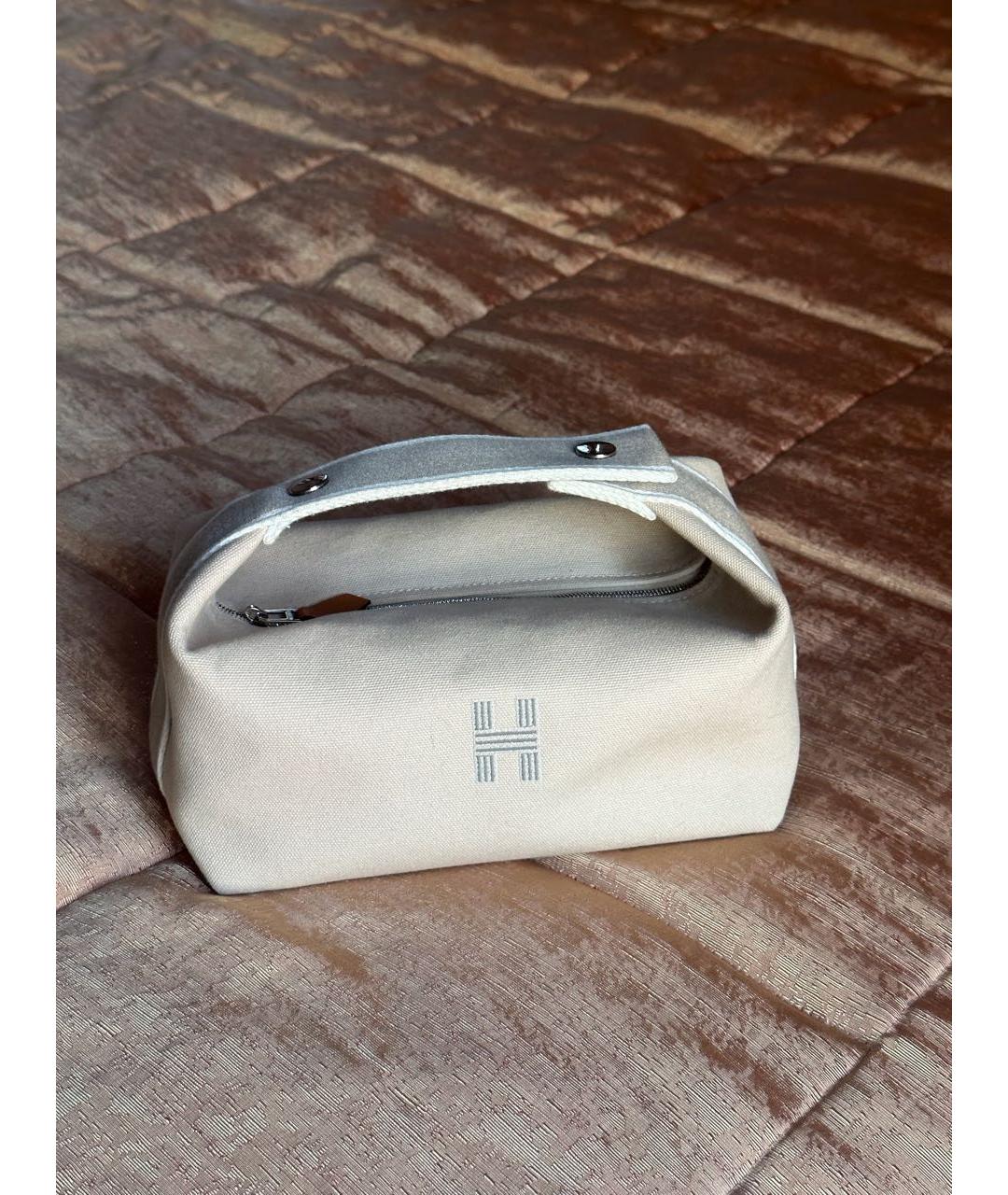 HERMES Бежевая тканевая косметичка, фото 3