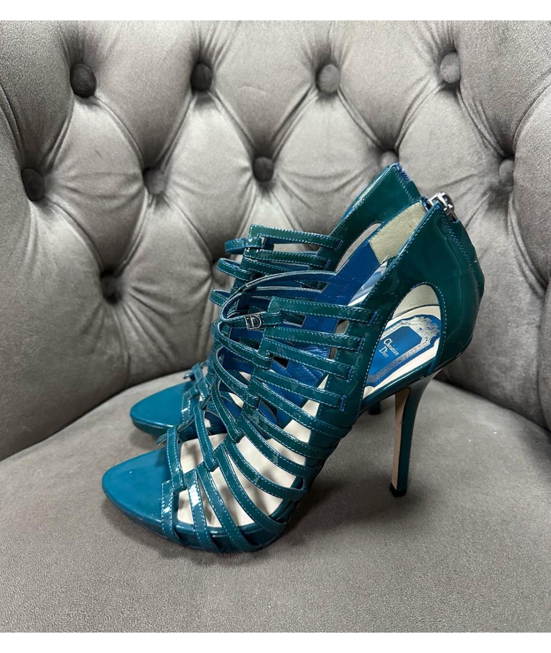 CHRISTIAN DIOR Зеленые босоножки из лакированной кожи, фото 6