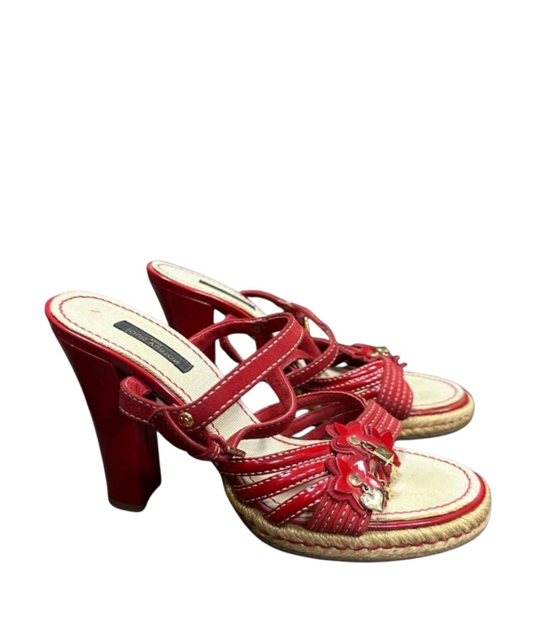 LOUIS VUITTON Красные кожаные босоножки, фото 1