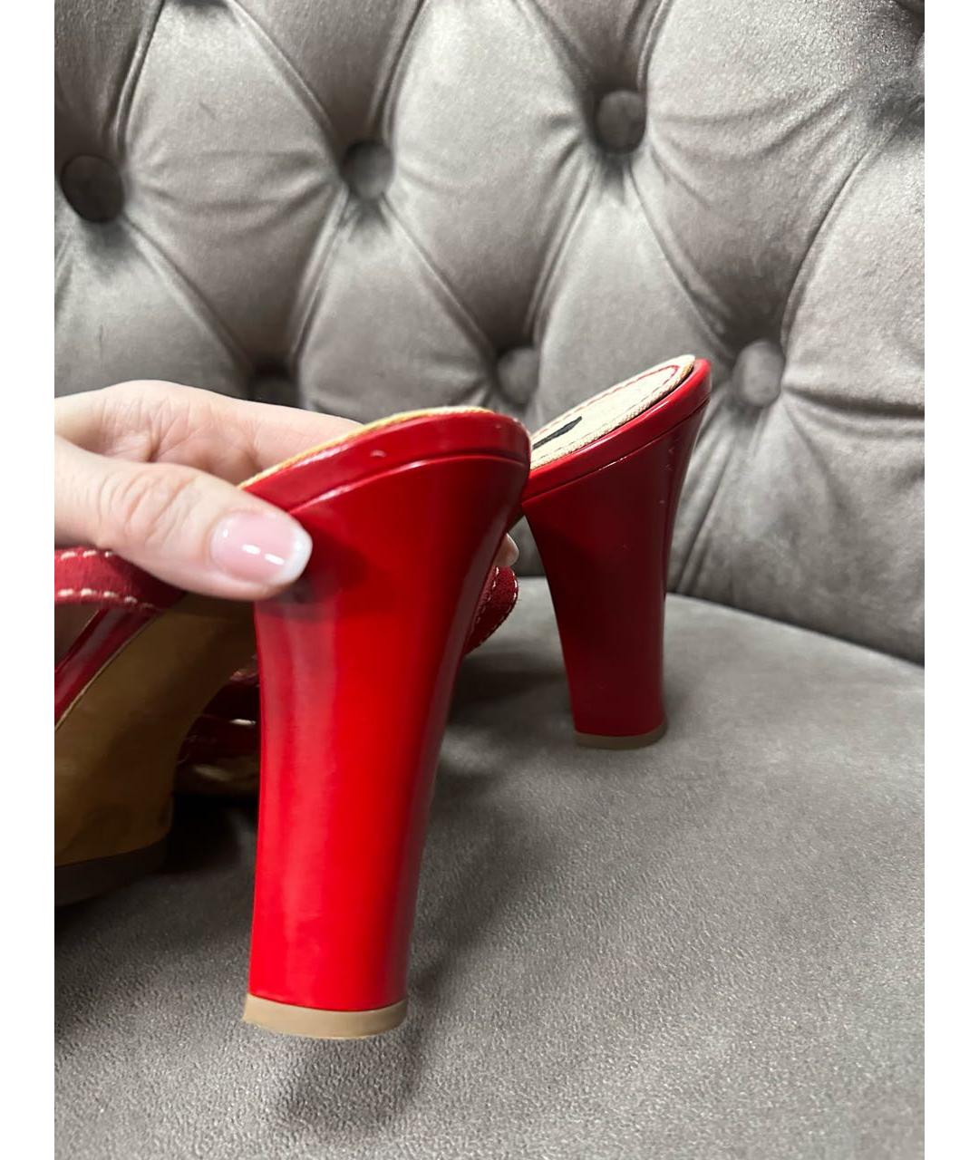 LOUIS VUITTON Красные кожаные босоножки, фото 5