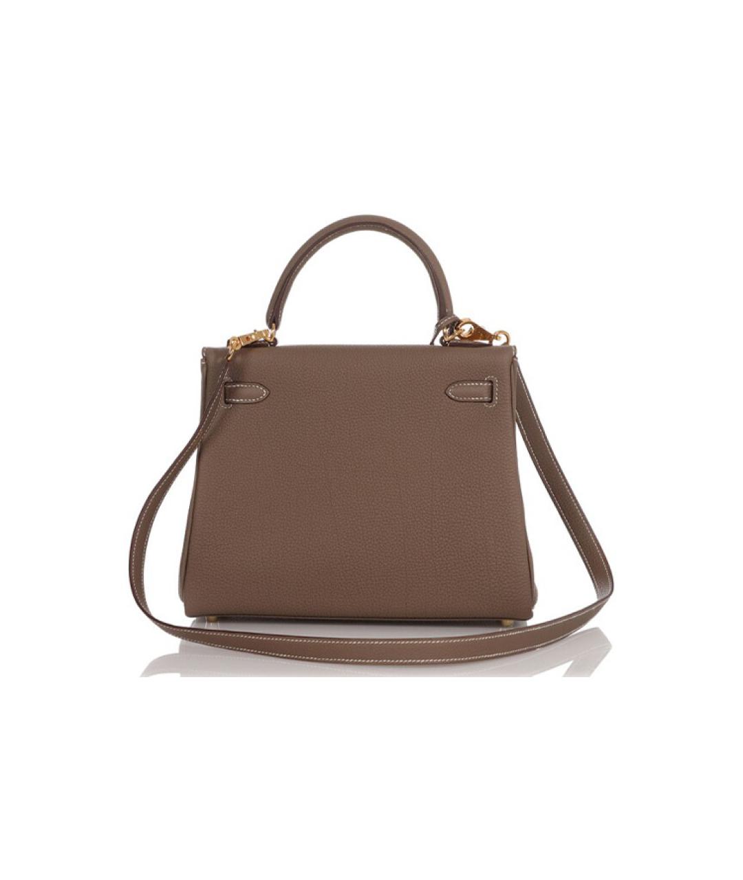 HERMES Коричневая кожаная сумка с короткими ручками, фото 4