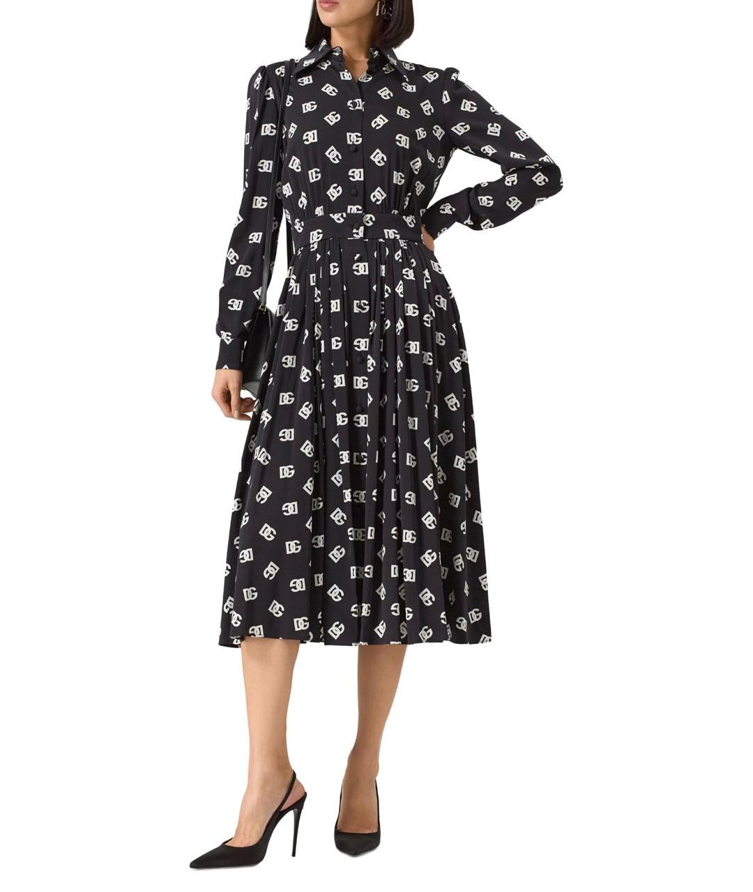 DOLCE&GABBANA Черное шелковое повседневное платье, фото 7