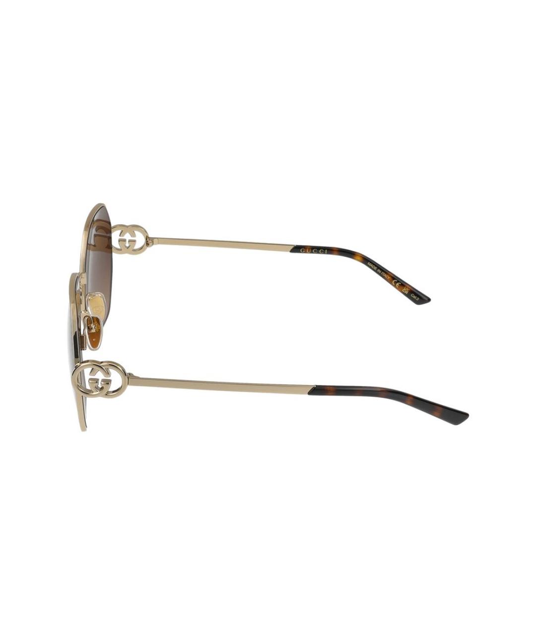 GUCCI Золотые металлические солнцезащитные очки, фото 3