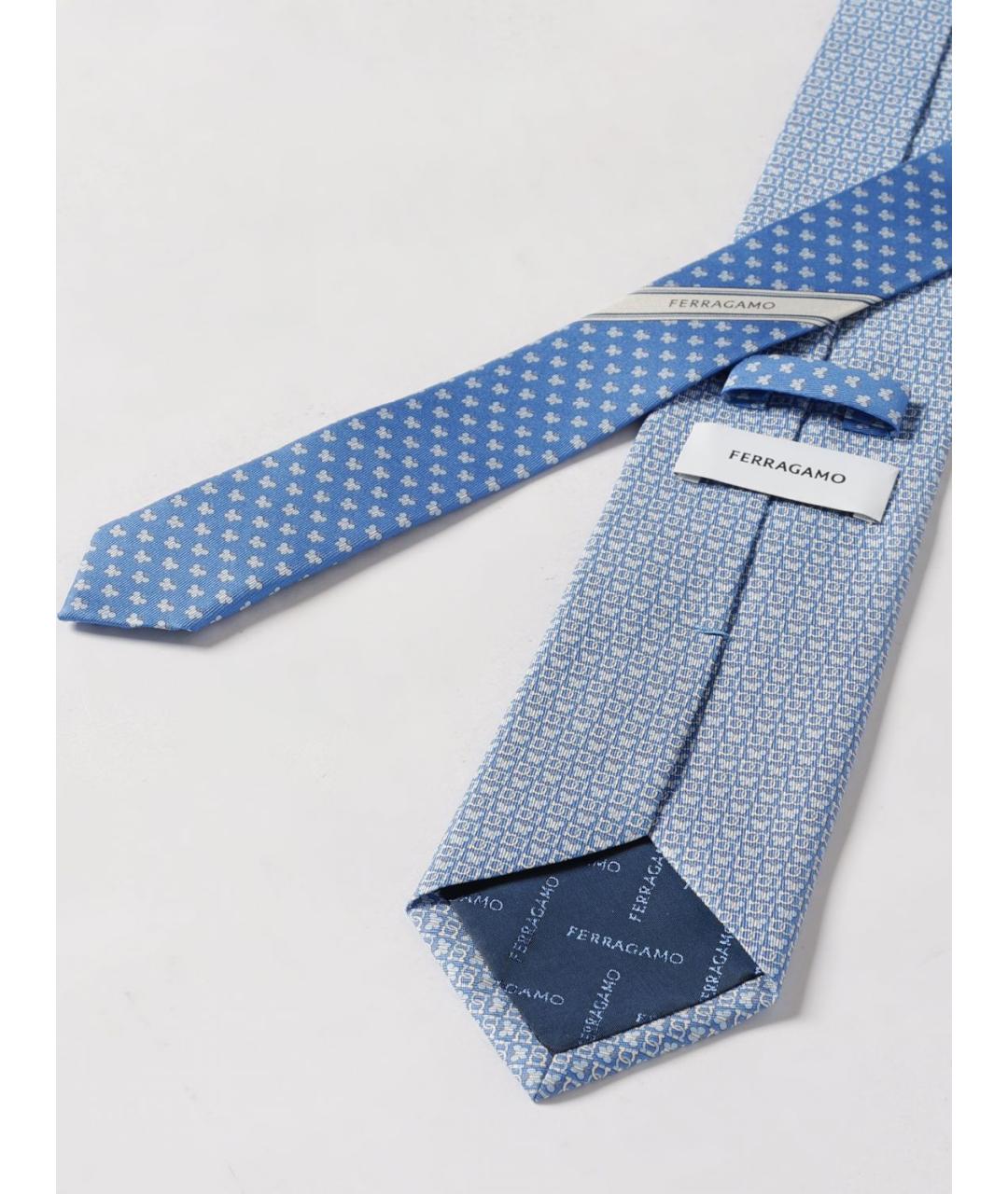 FERRAGAMO Голубой шелковый галстук, фото 2