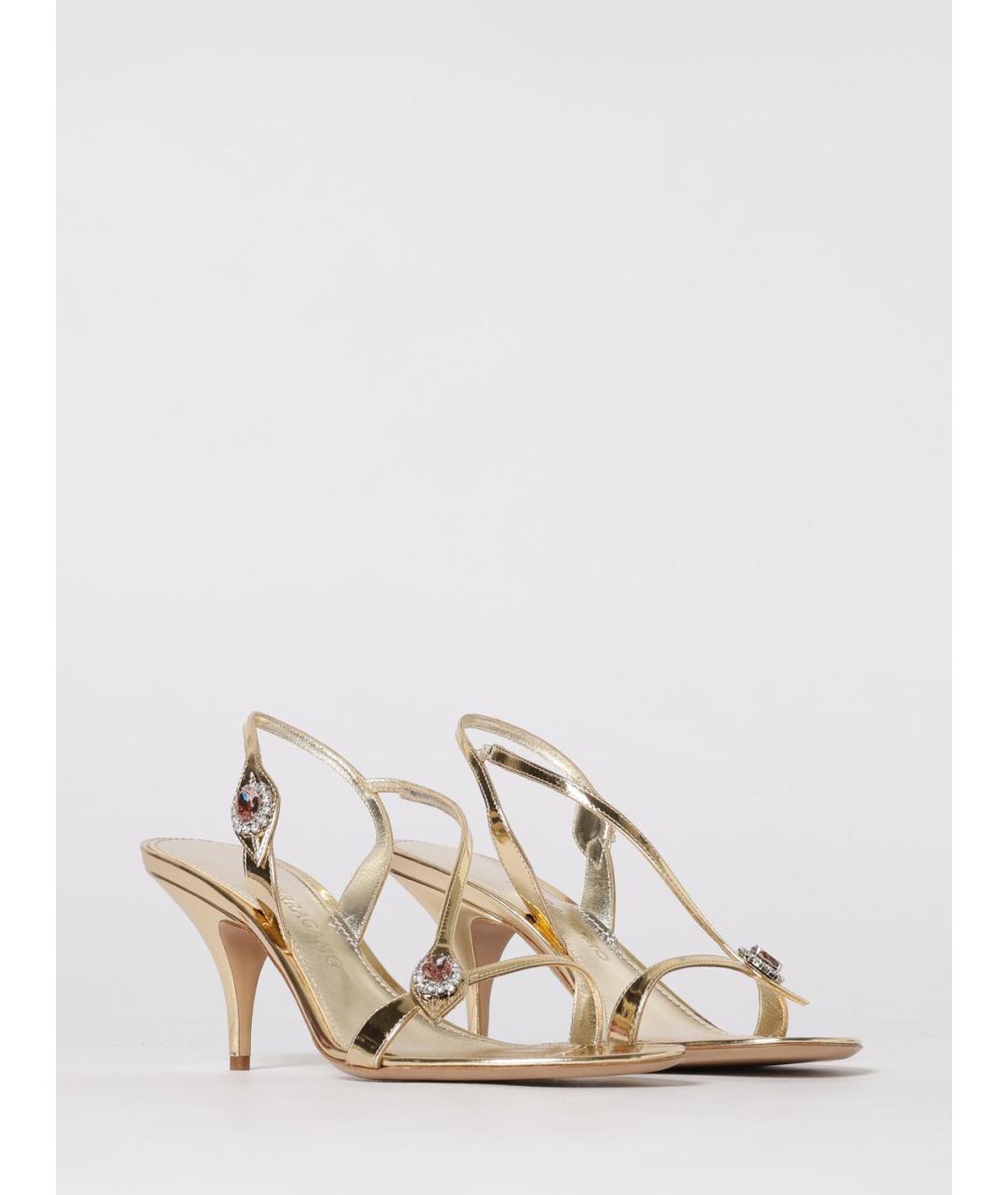 FERRAGAMO Золотые кожаные босоножки, фото 2