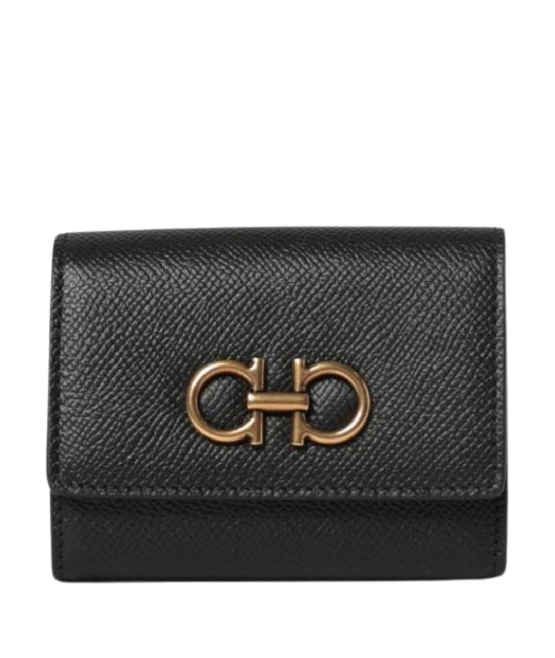 FERRAGAMO Черный кожаный кошелек, фото 1