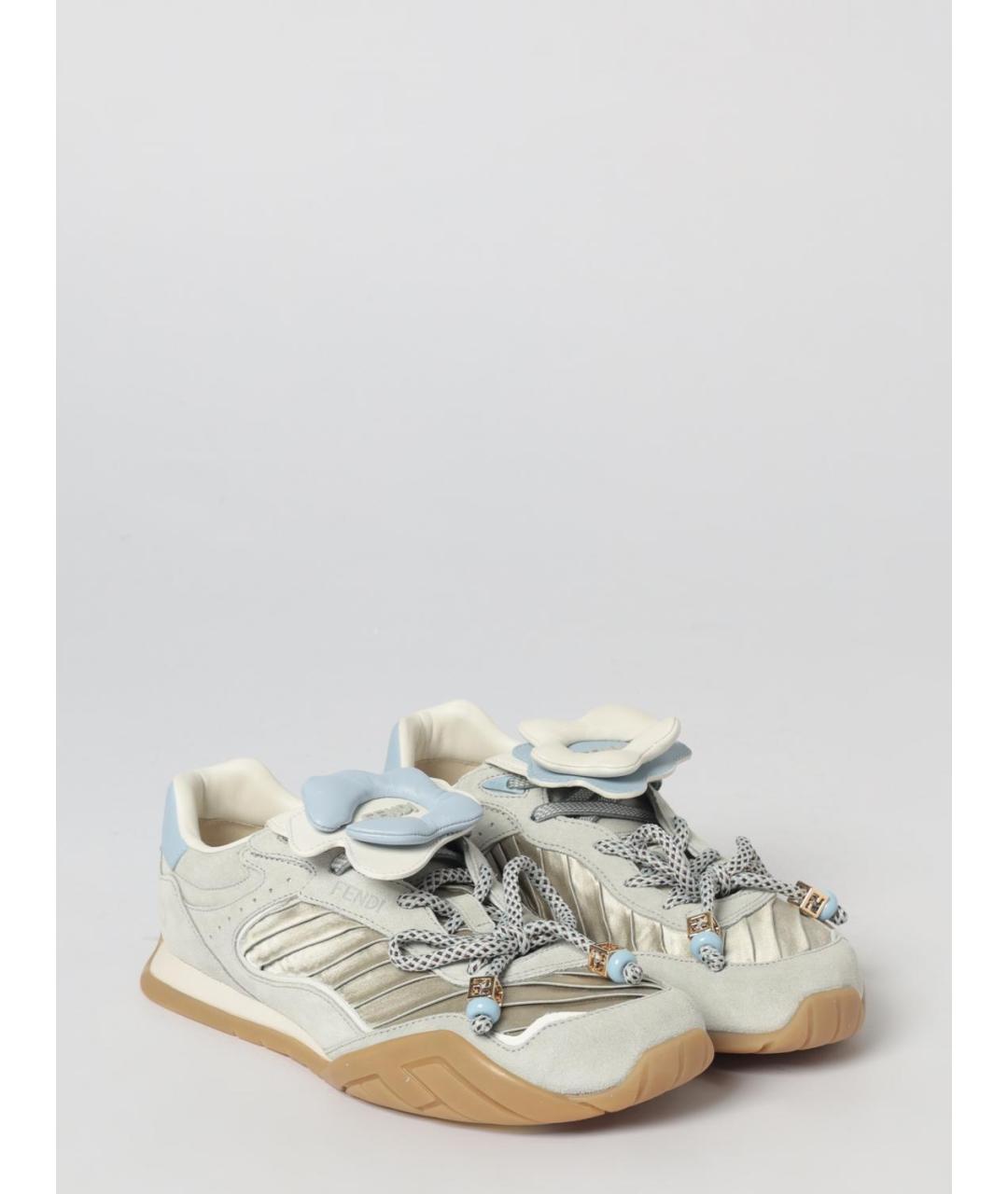 FENDI Серые кожаные кроссовки, фото 2