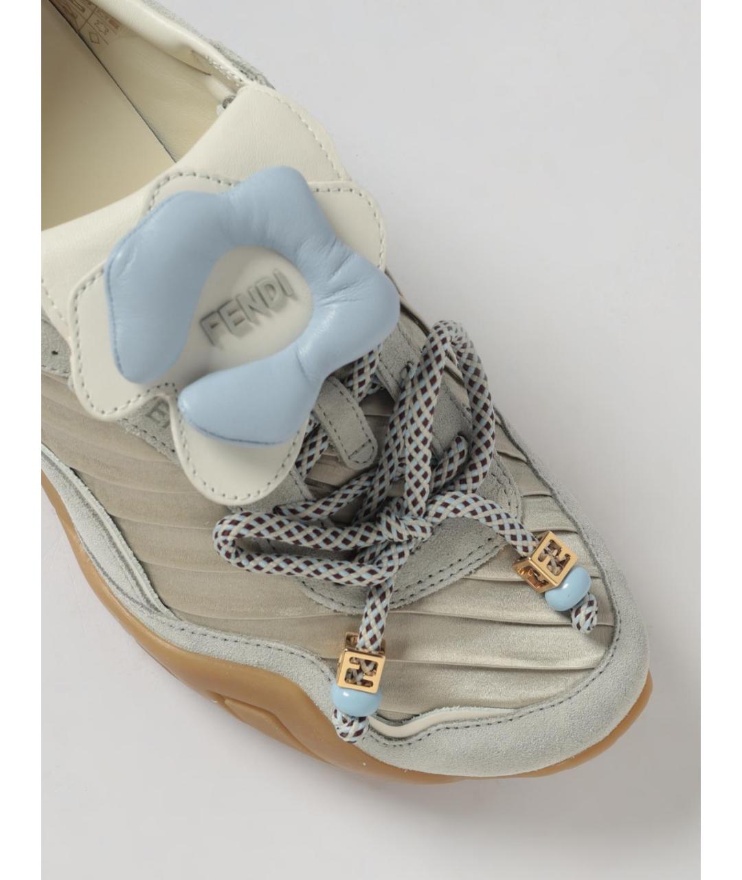 FENDI Серые кожаные кроссовки, фото 4