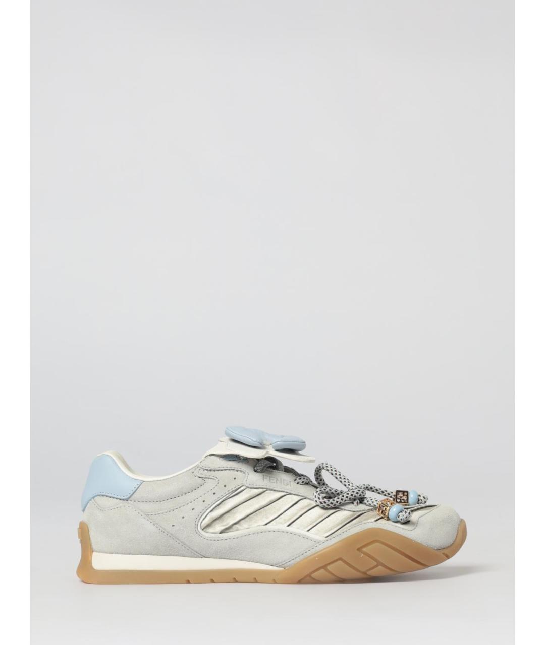 FENDI Серые кожаные кроссовки, фото 5