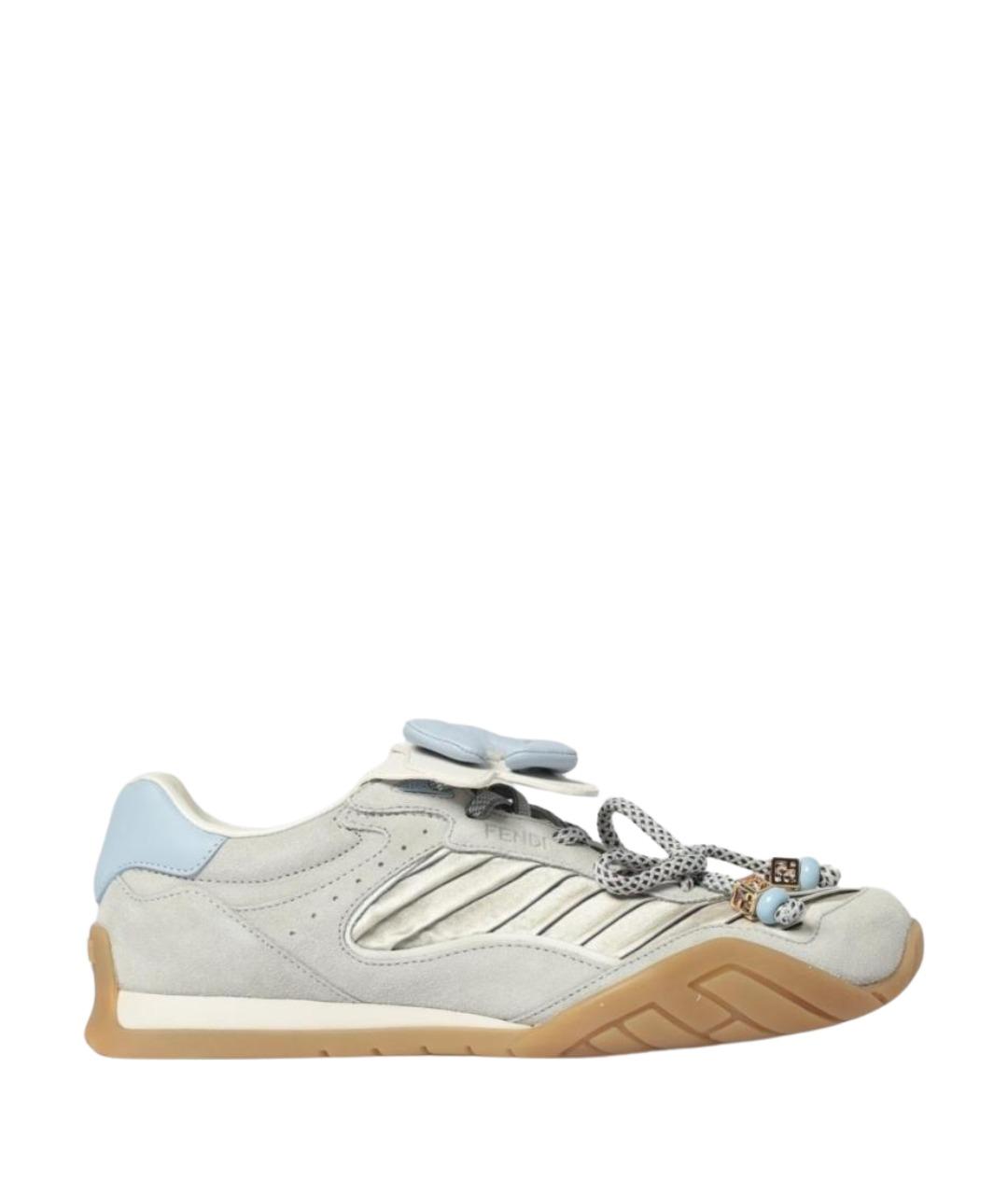 FENDI Серые кожаные кроссовки, фото 1