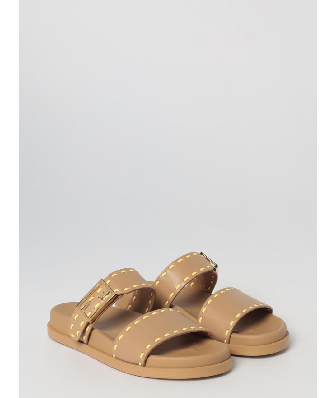 FENDI Бежевые кожаные сандалии, фото 2