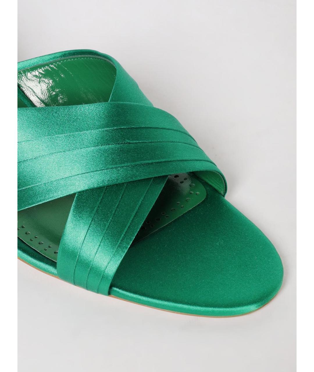 MANOLO BLAHNIK Зеленые текстильные мюли, фото 4