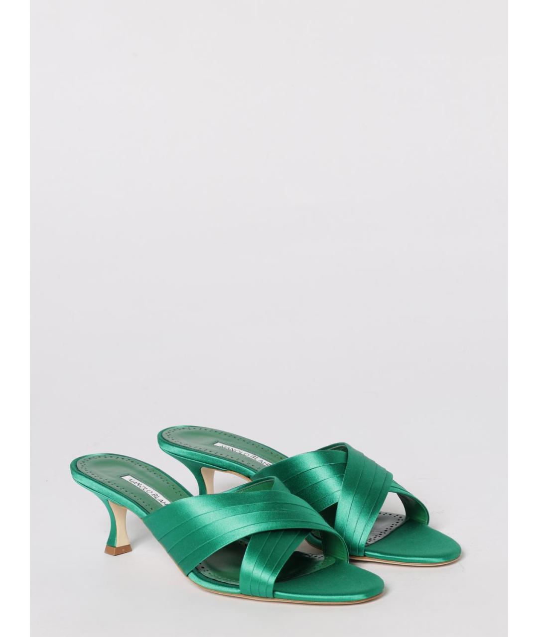 MANOLO BLAHNIK Зеленые текстильные мюли, фото 2