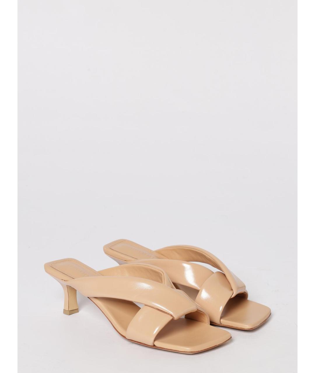 BOTTEGA VENETA Бежевые кожаные мюли, фото 2