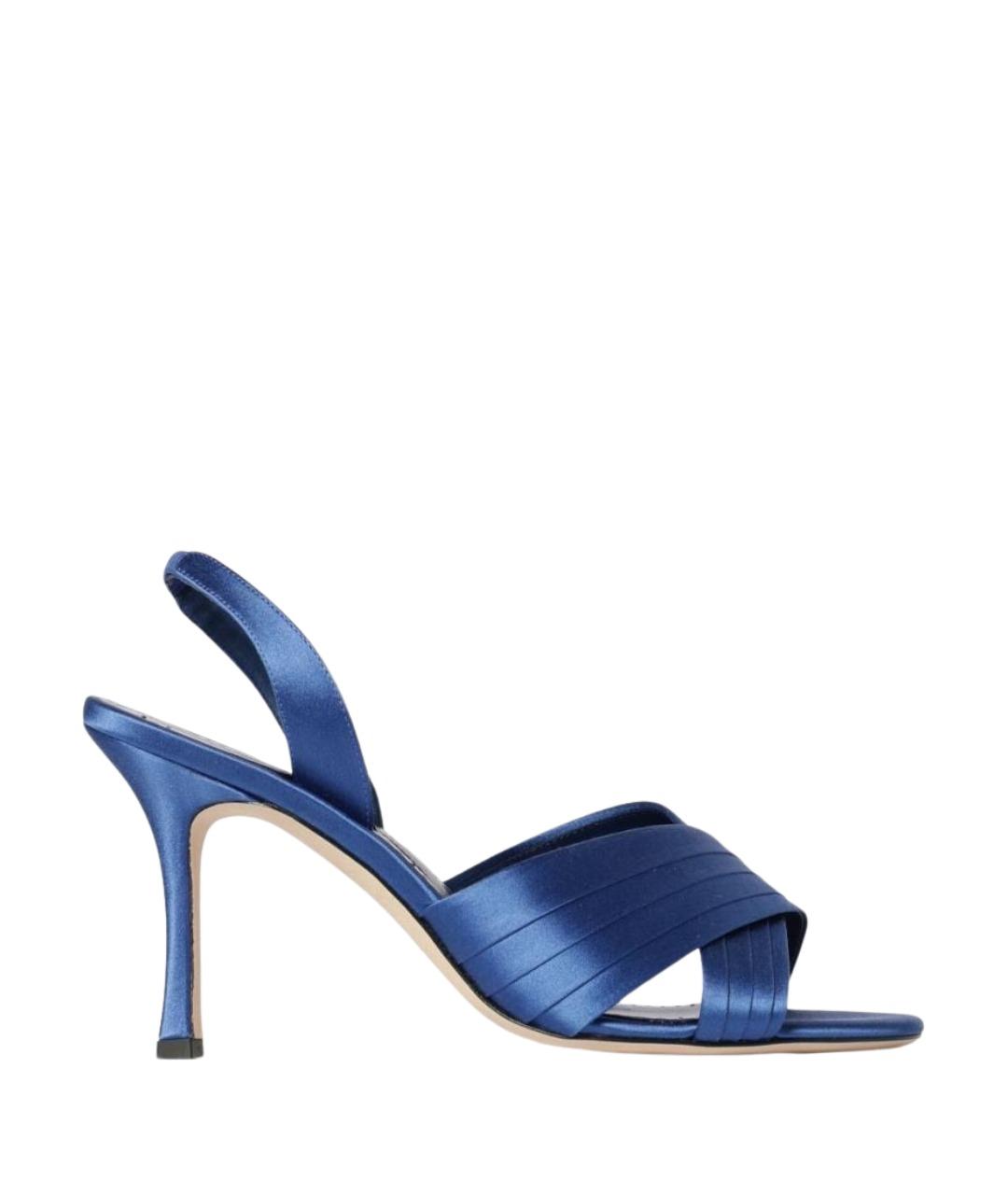 MANOLO BLAHNIK Синие текстильные босоножки, фото 1