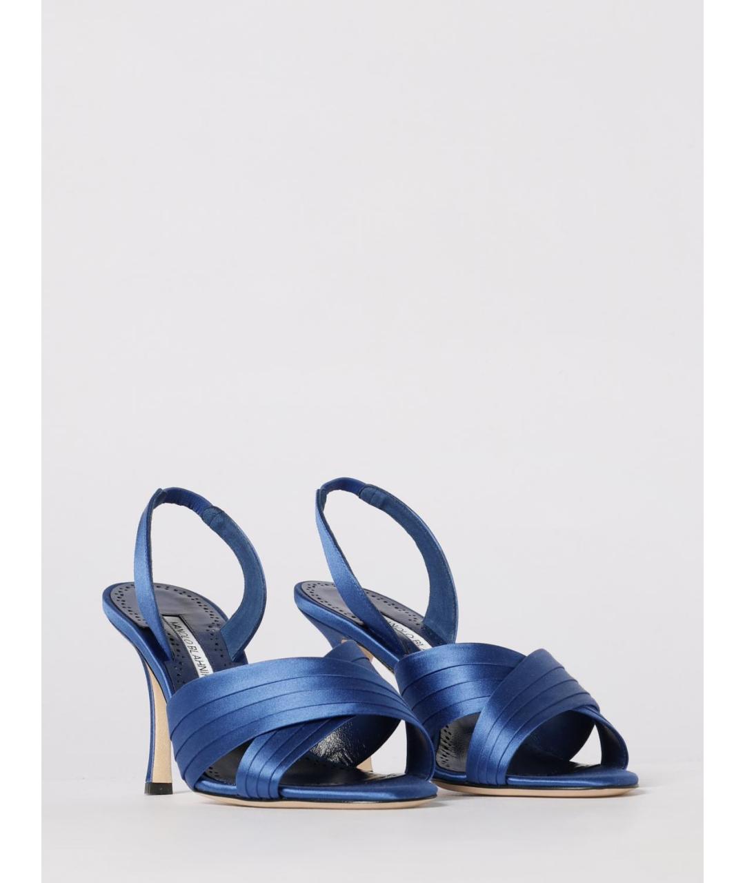 MANOLO BLAHNIK Синие текстильные босоножки, фото 2