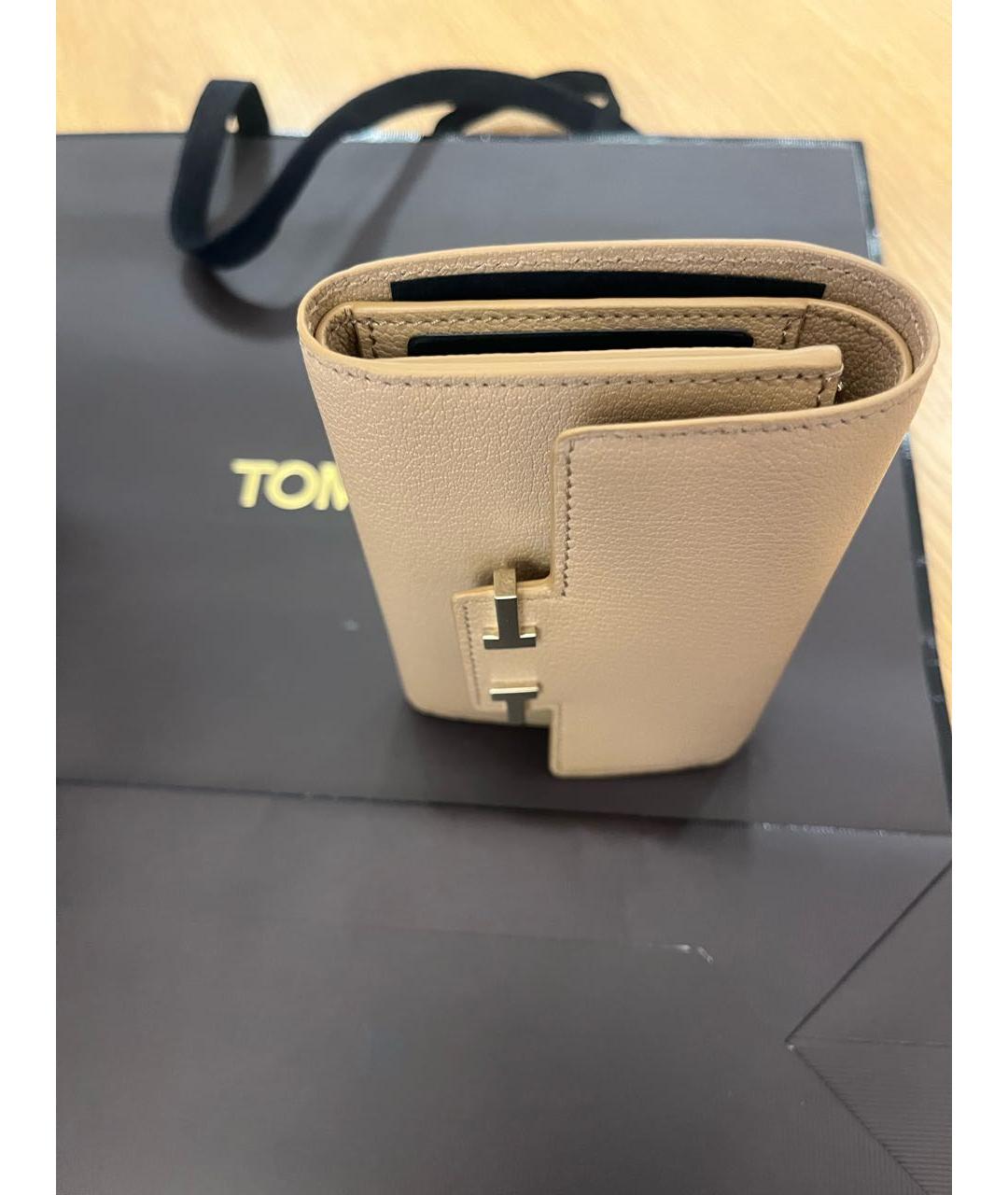 TOM FORD Бежевый кожаный кошелек, фото 4