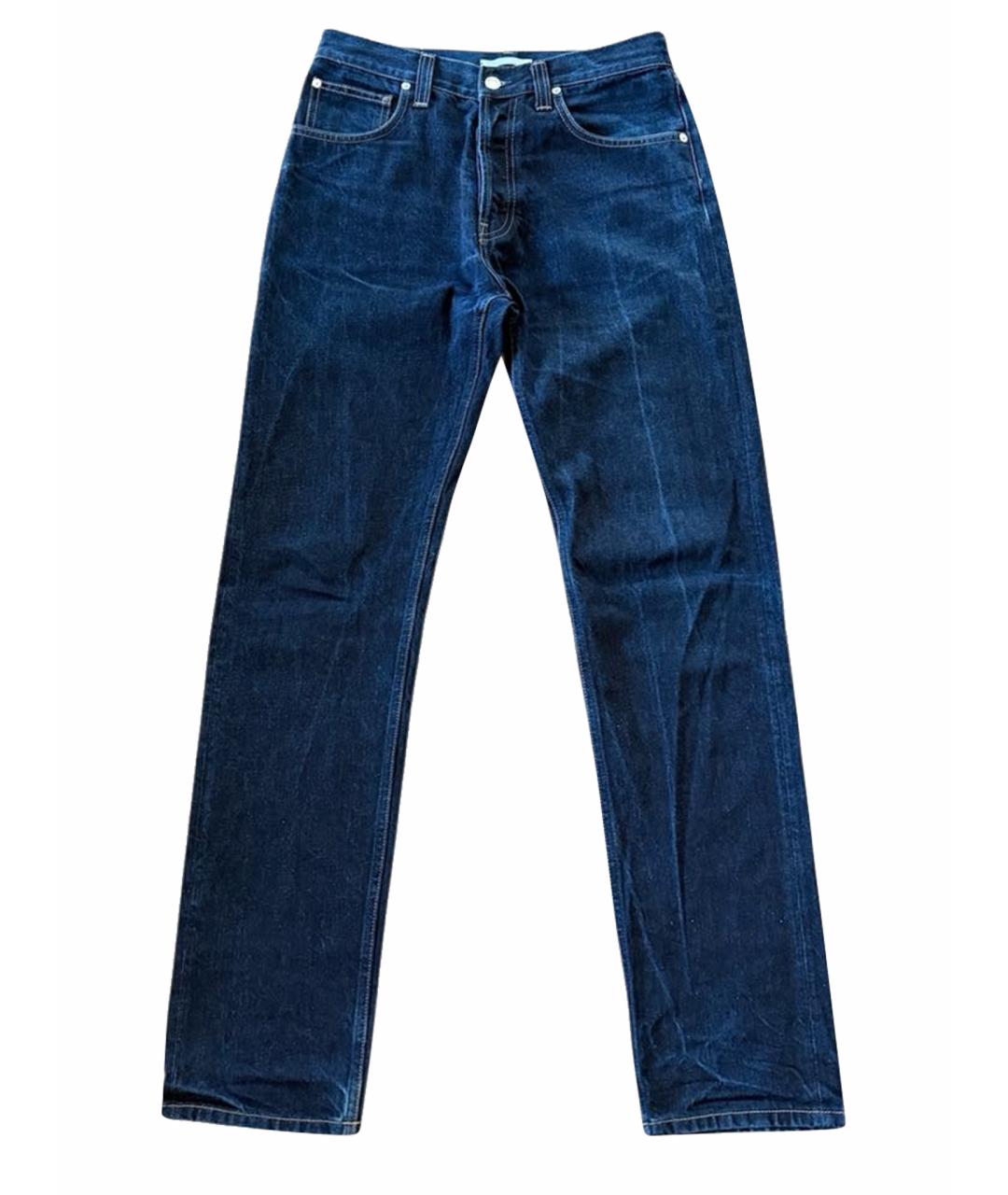 HELMUT LANG Темно-синие хлопковые прямые джинсы, фото 1